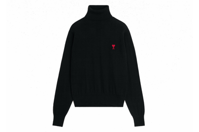 Pre-owned Ami Alexandre Mattiussi Ami Paris Ami De Coeur Embroidery Turtleneck Sweater Black