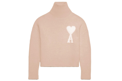 Pre-owned Ami Alexandre Mattiussi Ami Paris Cloudy Wool Ami De Coeur Sweater Powder Pink/ivory
