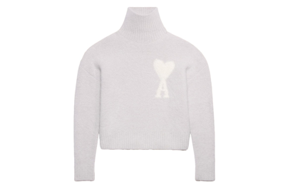 Pre-owned Ami Alexandre Mattiussi Ami Paris Cloudy Wool Ami De Coeur Sweater Earl Grey/ivory