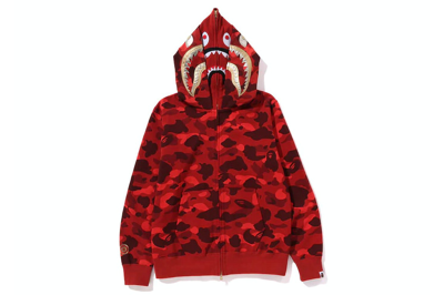 Pre-owned Bape Color Camo Double Shark Full Zip Hoodie (ss24) Red