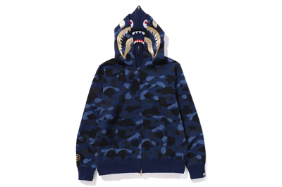 Pre-owned Bape Color Camo Double Shark Full Zip Hoodie (ss24) Navy