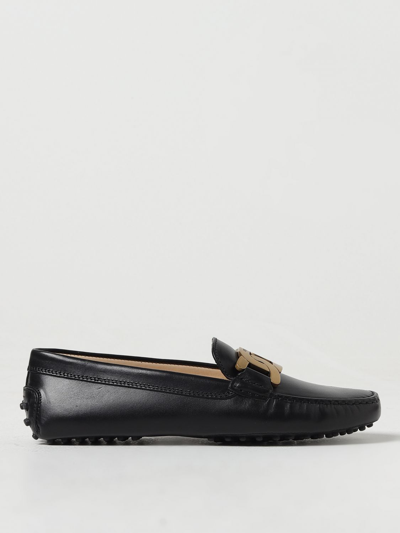 Tod's Double T Leather Loafers In Black