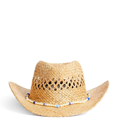 Bonita Kids' Straw Evil Eye Cowboy Hat In Beige