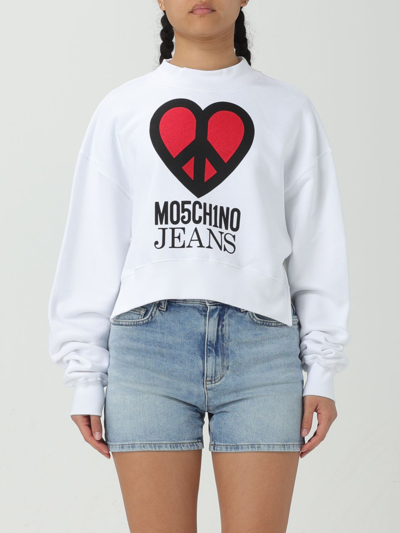 Moschino Jeans Graphic-print Jersey Sweatshirt In White