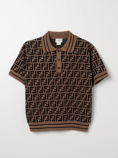 Fendi Kids' Child Polo Shirt Viscose In Brown