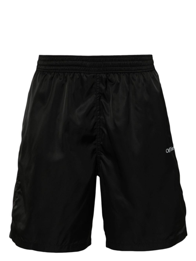 Off-white Arrows-motif Drawstring Swim Shorts In Black White