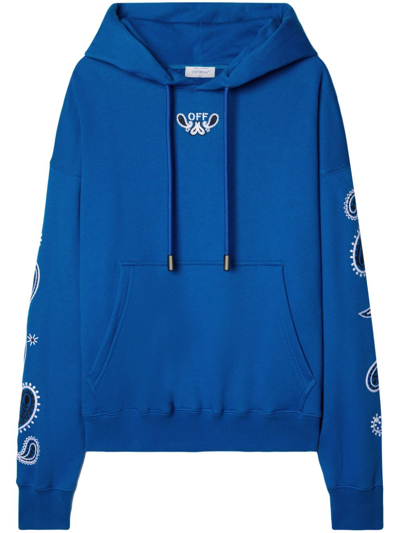 Off-white Bandana-embroidered Cotton Hoodie In Nautical Blue