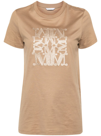 Max Mara Logo Cotton T-shirt In Brown