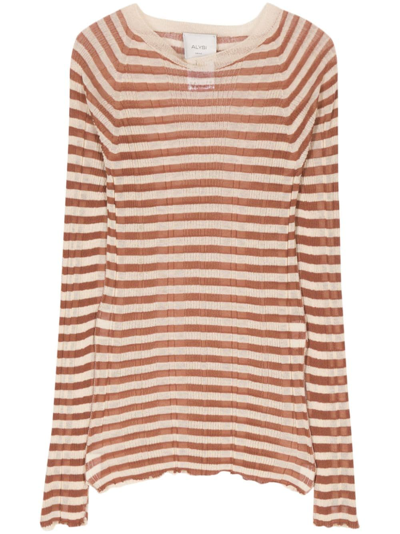 Alysi Striped Ribbed-knit Top In Brown