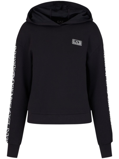 Ea7 Logo Cotton Blend Hoodie In Black