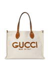 GUCCI LINEN AND LEATHET TOTE BAG