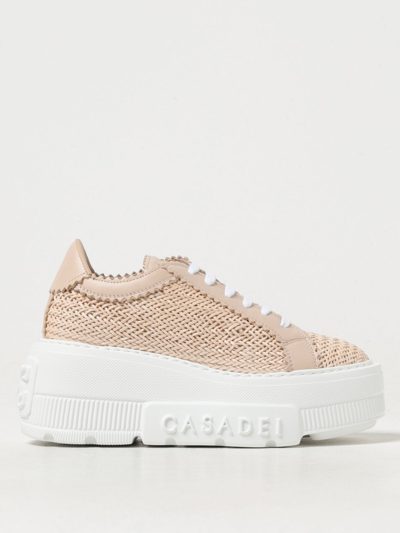 Casadei Nexus Platform Pink Sneakers With Intreccio Design In Fabric And Leather Woman In Neutral