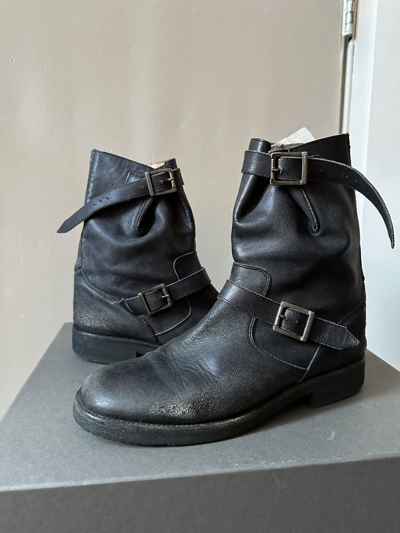 Pre-owned Maison Margiela Margiela 2000aw Slouchy Engineer Buckle Boots In Black