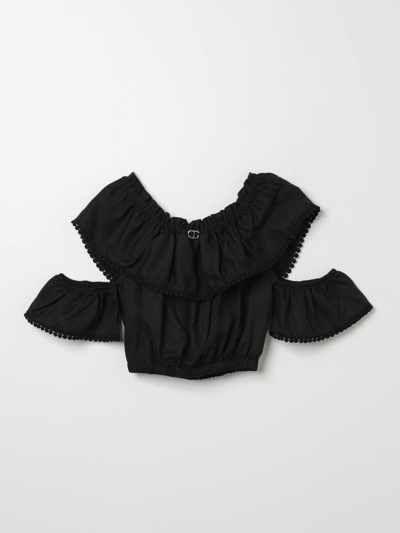 Twinset Kids' Off-shoulder Ruched Blouse In Black