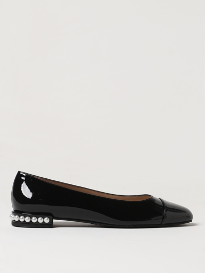 Stuart Weitzman Lambskin Pearly-stud Ballerina Flats In Black