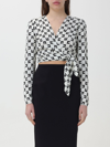 Elisabetta Franchi Georgette Logo Print Blouse With V-neck And Shoulder Pads In Yellow Cream