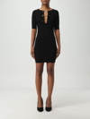 Elisabetta Franchi Shiny Viscose Minidress With Twin Buttons In Black