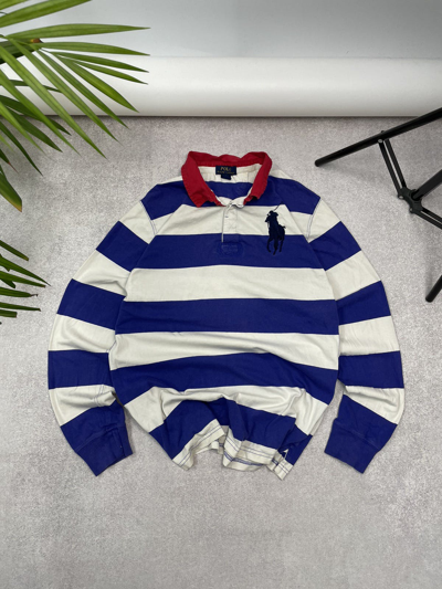 Pre-owned Polo Ralph Lauren X Vintage Polo Ralph Laurent Rugby Polo Shirt In Blue White
