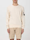 C.p. Company Men White Crewneck Sweater With Logo Plaque On The Sleeve In Wool Blend Man In Pistachio