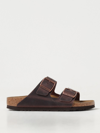 Birkenstock Brown Slip-on Sandals With Engraved Logo In Dark