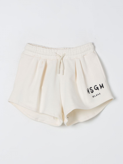 Msgm Kids' Cotton Sweat Shorts In Cream