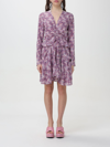 Isabel Marant Mini Violet Dress With All-over Graphic Print In Stretch Silk Woman In Plum