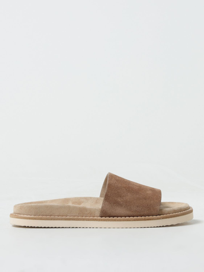 Brunello Cucinelli Suede Slides In Brown