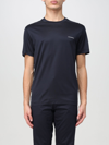 Emporio Armani Black T-shirt With Logo Lettering On The Front In Cotton And Lyocell Blend Man In Blue