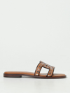 Tod's Brown Leather Sandals With Decorative Studs In Leather