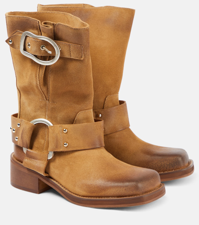 Dorothee Schumacher Waxed Suede Square Toe Biker Boots In Brown