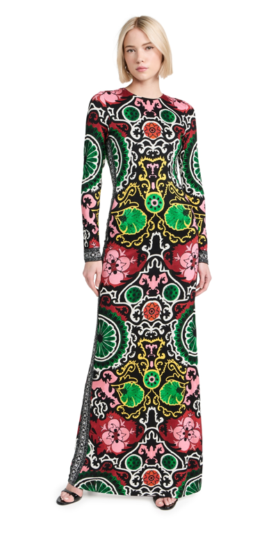 Alice And Olivia Delora Fitted Long-sleeve Backless Maxi Dress In Monarch Black Medium