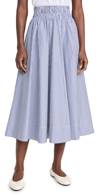 Suzie Kondi Kyria Striped Cotton-poplin Midi Skirt In Navy