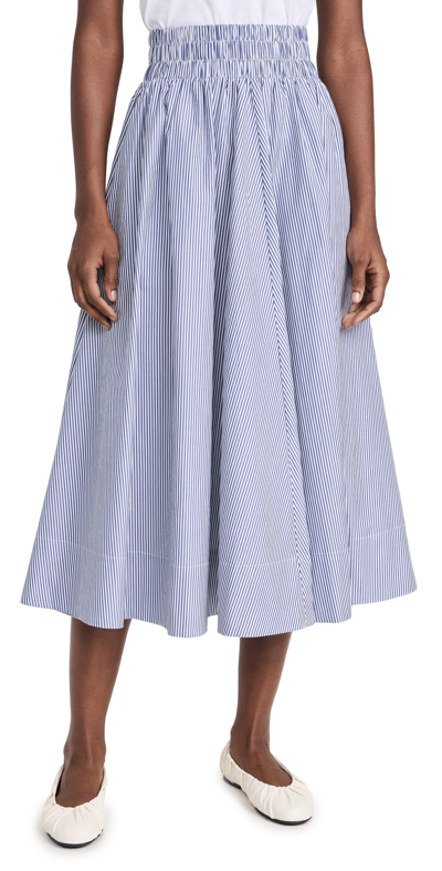 Suzie Kondi Kyria Striped Cotton-poplin Midi Skirt In Navy
