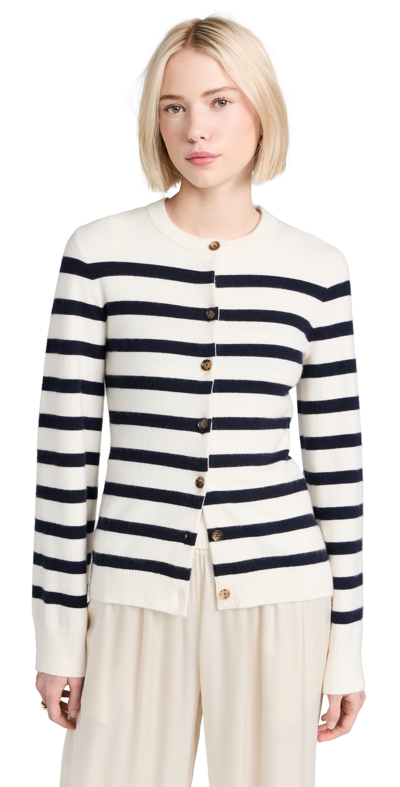 La Ligne Fitted Featherweight Cardigan Cream/navy