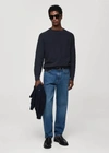 Mango Microstructure Crewneck Sweater In Bleu Marine Foncé