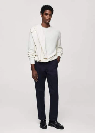 Mango Ribbed Round-neck Sweater Off White In Blanc Cassé