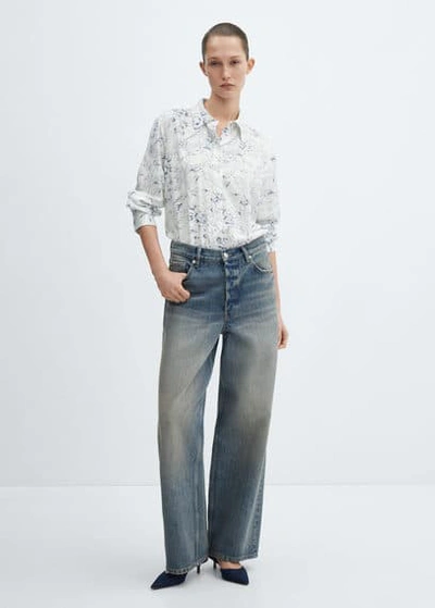 Mango Buttoned Printed Shirt White In Blanc