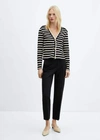 Mango Stripe Knit Cardigan In Noir