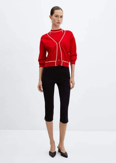 Mango Contrast Trims Cardigan Red In Rouge