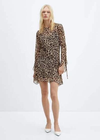 Mango Animal-print Fluid Dress Black In Noir