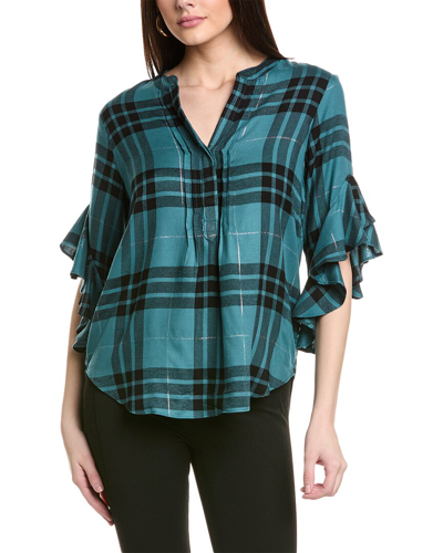 Vince Camuto Ruffle Sleeve Henley Blouse In Green