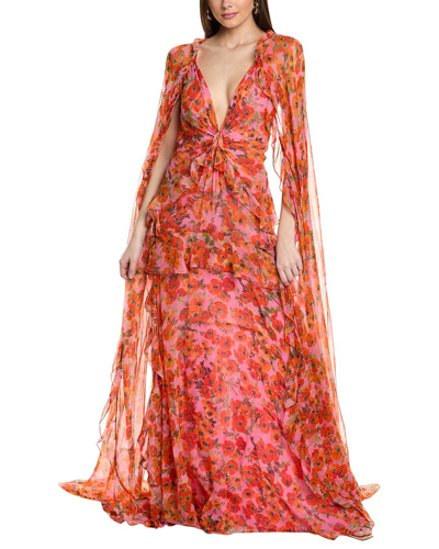 Carolina Herrera Deep V-neck Silk Gown In Pink