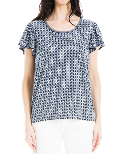 Max Studio Round Neck Top In Blue