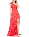 Mac Duggal Ruffled One Shoulder Asymmetrical Gown