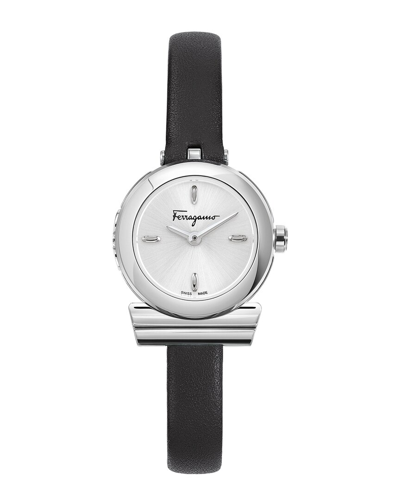 Ferragamo Gancino Leather Watch In Silver