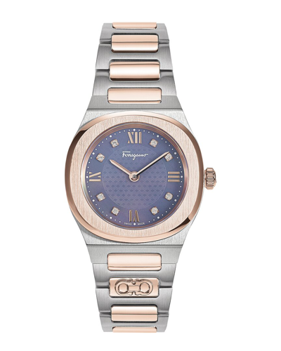 Ferragamo Women's Swiss Elliptical Diamond Accent Two-tone Stainless Steel Bracelet Watch 28mm In Two Tone  / Blue / Gold Tone / Mother Of Pearl / Rose / Rose Gold Tone