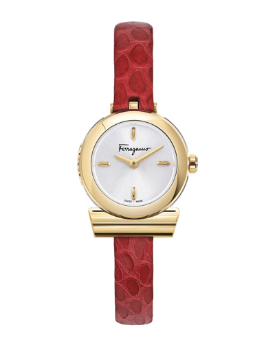 Ferragamo Gancino Gold Ion Plated Stainless Steel Strap Watch, 22.5mm In Silver/red