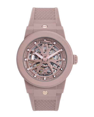 Ferragamo F-80 Skeleton Ecoceramic Automatic Watch In Brown