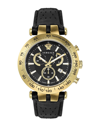 Versace Men's Swiss Chronograph Bold Black Perforated Leather Strap Watch 46mm