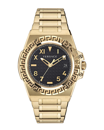 Versace Greca Reaction Quartz Black Dial Men's Watch Ve3i00522 In Black / Gold / Gold Tone